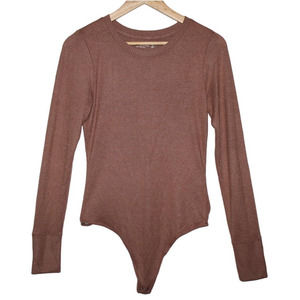 Abercrombie & Fitch Soft AF Cozy Tan Brown Knit Long Sleeve Bodysuit Size Medium